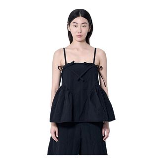 Cecilie Bahnsen Sleeveless Tops, female, Black, Size: S Crinkle Finish Panel Top with Bow