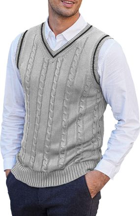 Generic Mens V-Neck Sweater Vests - Sleeveless Knitted Vest Solidcolor Gilets Mens Sleeveless Knitted Tank Tops Jumper Slim Fit Waistcoats Classic Casual Knit