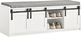 SoBuy Sobuy - Banco Zapatero Con Puerta Corrediza De Granero Armario Multifuncional De Asiento Para Entrada Con 2 Estantes De Almacenamiento Blanco 120 X 35
