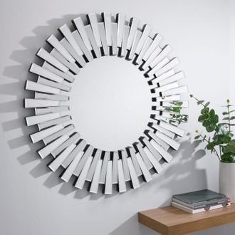 Furniturebox Starburst Small 60cm 3D Silver Round Sunburst Modern Hallway Bedroom Dining & Living Room Mirror