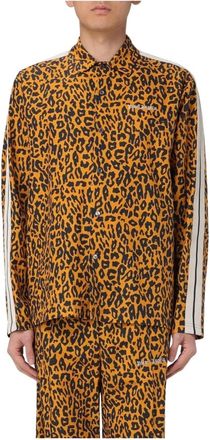 Palm Angels Overhemden, Heren, Oranje, S, Zijden shirt met dierenprint en strepen