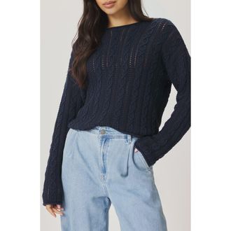 Splendid Brennan Cable Knit Cotton Sweater in Navy Blue at Nordstrom, Size X-Small