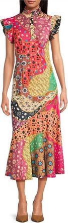 Never Fully Dressed Remi Ruffle Round Neck Cap Dress In Morocco Print