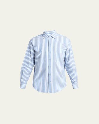 Loro Piana Mens Andre Cotton Stripe Sport Shirt