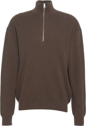 Closed Ribbed Half-Zip Sweater With High Collar