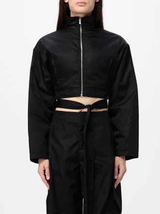 Alaia Cropped Technical Taffeta Bomber Jacket with High Neck and Waist Belt