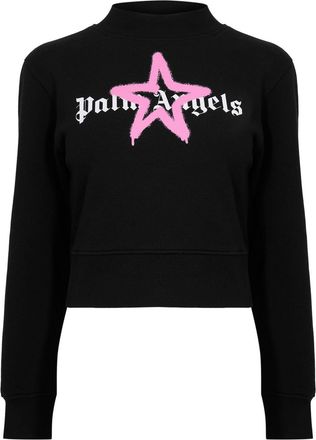 Palm Angels Womens Star Fit Crew in Black Pink - Size 12 UK
