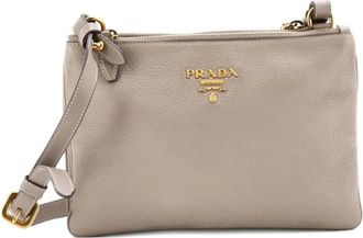 Prada Borsa a tracolla Vitello Daino piccola con doppia zip - Toni neutri
