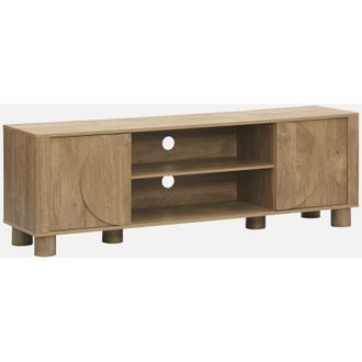 Sweeek Sweeek - Mueble De Tv Ex&oacute;tico Efecto Madera Con 2 Puertas Reversibles, 155cm, Pondi, Marr&oacute;n Dorado, 155x40x52 Cm