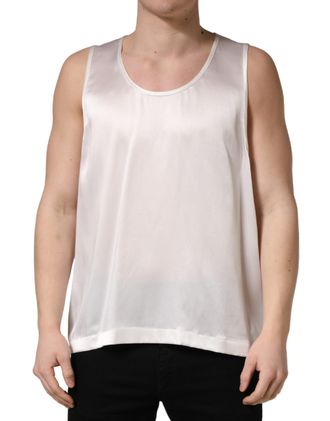 Dolce & Gabbana Mens White Satin Polyester Sleevelesstank T-Shirt