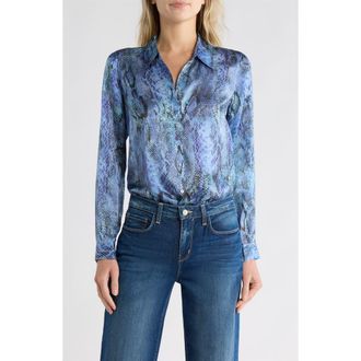 L'agence Tyler Snakeskin Print Silk Button-Up Shirt in Blue Snake at Nordstrom Rack, Size X-Small