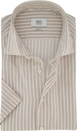 Eterna Katoen linnen overhemd beige gestreept Eterna 1863 Modern Fit