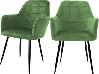 ML Design Ecd Germany Set 2x Sillas De Comedor Verde Salvia Asiento Moderno Tapizado De Terciopelo Patas De Metal Negras, Respaldo Y Reposabrazos Ergon&oacute;micos Si