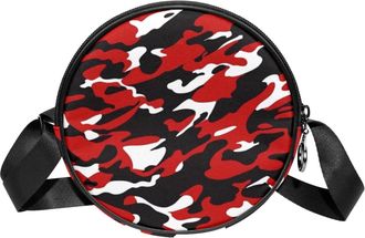 Generic Circle Crossbody Bag for Women, Red Camouflage Small Sling Bag Daypack with Zipper Adjustable Shoulder Straps Casual Ladies Girls Round Purse