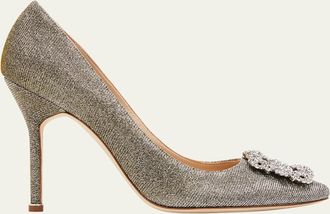 Manolo Blahnik Hangisi 105mm Metallic Buckle Pumps