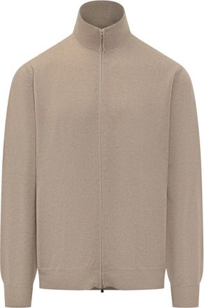 FILIPPO DE LAURENTIIS High-neck Zip Cardigan - Heren - Vesten - Beige - 3XL - Kasjmier - Truien & Vesten