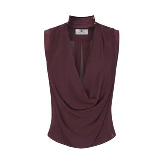 Elisabetta Franchi Sleeveless Tops, female, Brown, Size: S Top in viscose georgette fabric