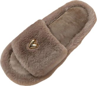 Generic Womens Fuzzy Slippers Heart Pattern Metal Shape Soft Comfy Slippers Open Toe Slip On Memory Foam House Shoes