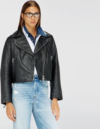 Diesel Biker jacket in waxed leather - Leather jackets - Woman - Black