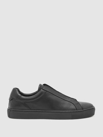 Reiss All Black Leather Hidden-lace Trainers, E41