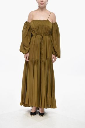 Super Blond Chiffon Ruffled Dress with Puff Sleeves Super Blond