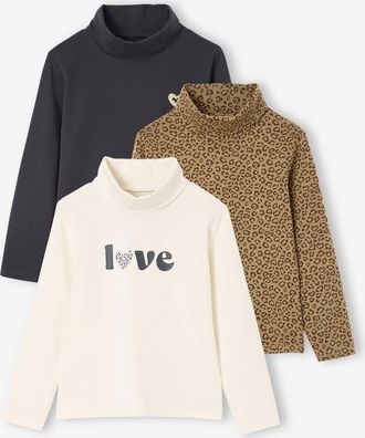 Vertbaudet 3er-Pack Mädchen Rollkragenshirts wollweiß