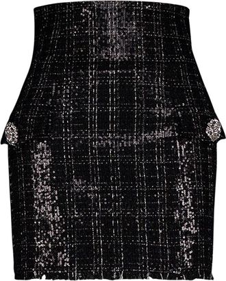 Balmain Crystal-Embellished Sequined Tweed Mini Skirt