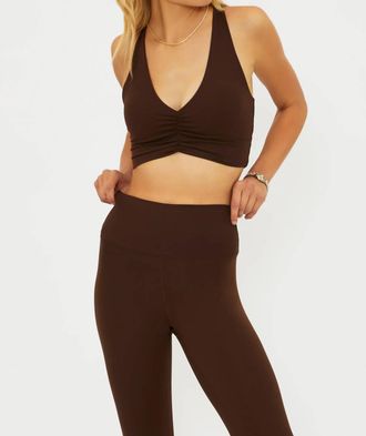 Beach Riot Mindy Ruched Racerback Sports Bra In Chestnut