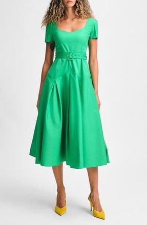Isaac Mizrahi New York Pleated Belted Fit & Flare Midi Dress in Vintage Kelly at Nordstrom Rack, Size Small