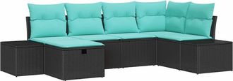 vidaXL Conjunto De Sof&aacute; De Jard&iacute;n 6 Uds. Negro Rat&aacute;n Sint&eacute;tico Vidaxl