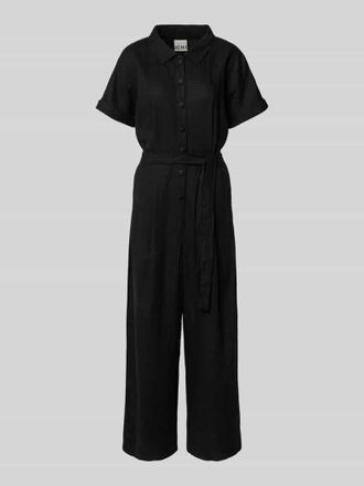 Ichi Jumpsuit aus Leinen-Mix mit Bindeg&uuml;rtel Modell LINNO in Black, Gr&ouml;&szlig;e 44