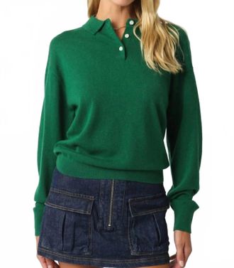 Olivaceous Nancy Knit Polo Sweater In Green