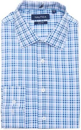 Nautica Slim Fit Geo Print Stretch Dress Shirt in Whtblueyellow at Nordstrom Rack, Size 15.5 - 34/35