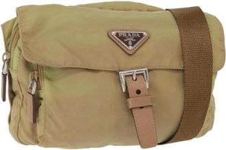 Prada Pre-owned Cross Body Bags, female, Beige, Size: ONE SIZE Pre-owned Nylon Cross Body Bag