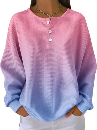 Generic Womens Waffle Gradient Pullover - Long Sleeved Round Neck Casual Sportswear (UK, Alpha, 5XL, Regular, Regular, Gradient Color15)