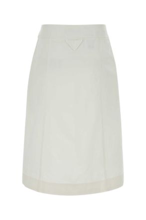 Prada Womens White Gabardine Skirt Bianco Exterior: Cotton Gonne