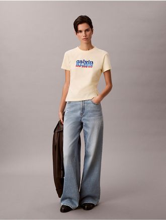 Calvin Klein Jeans Calvin Klein Womens Contrast Logo Graphic Slim T-Shirt - Yellow - XS