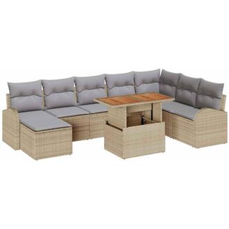 vidaXL Garden Sofa Set with Storage 9 pcs Beige Poly rattan vidaXL