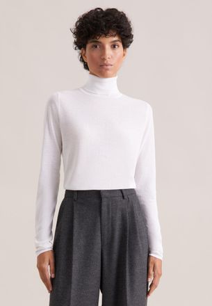 Seidensticker Strickpullover SEIDENSTICKER, Damen, Gr. XS, wess, 90% Baumwolle, 10% Seide, unifarben, slim fit, ohne Ausschnitt, Pullover Strickpullover, 1/1 Rollkr