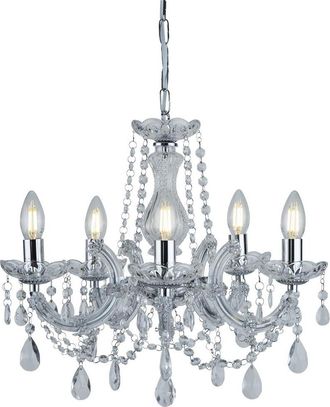 Searchlight Klassischer, dimmbarer Kronleuchter Marie Therese ø 48 cm, 5-flammig, Silber