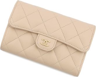 Chanel Matelasse Beige Grained Calfskin Wallet (Tri-Fold) (Pre-Owned)