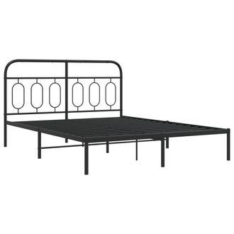 Berkfield Home Metal Bed Frame without Mattress with Headboard Black 150x200cm | Size: 150x200 cm