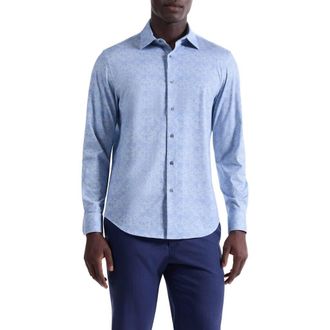 Bugatchi James OoohCotton Optical Illusion Print Button-Up Shirt in Air Blue at Nordstrom, Size Xx-Large