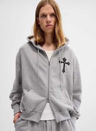 Djab Mens Gothic cross terry fleece zipped hoodie Imported from Seoul