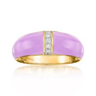 Ross-Simons Pastel Purple Enamel Dome Ring With Diamonds in 18kt Gold Over Sterling