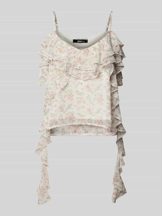 Gina Tricot Regular Fit Blusentop mit Volants in Ecru, Gr&ouml;&szlig;e XS