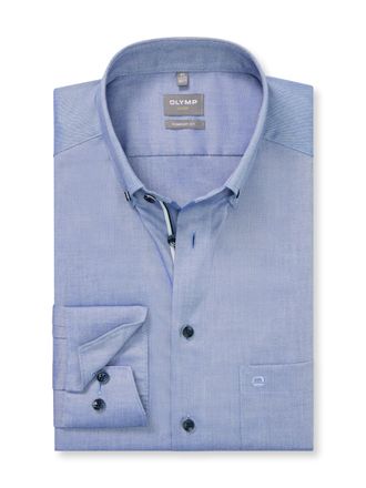 Olymp Luxor Mens Long-Sleeved Shirt, Pin Point, 466 Comfort Fit, 20.04 Button-Down Collar, Smoke Blue 13, 17