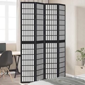Berkfield Home Room Divider 4 Panels Black Solid Wood Paulownia
