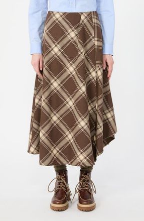 Max Mara Plaid Wool Blend Midi Skirt in Brown at Nordstrom, Size 12