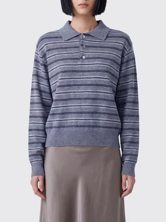 Dunst Striped Long-Sleeve Knit Polo in a Viscose and Rabbit Fur Blend